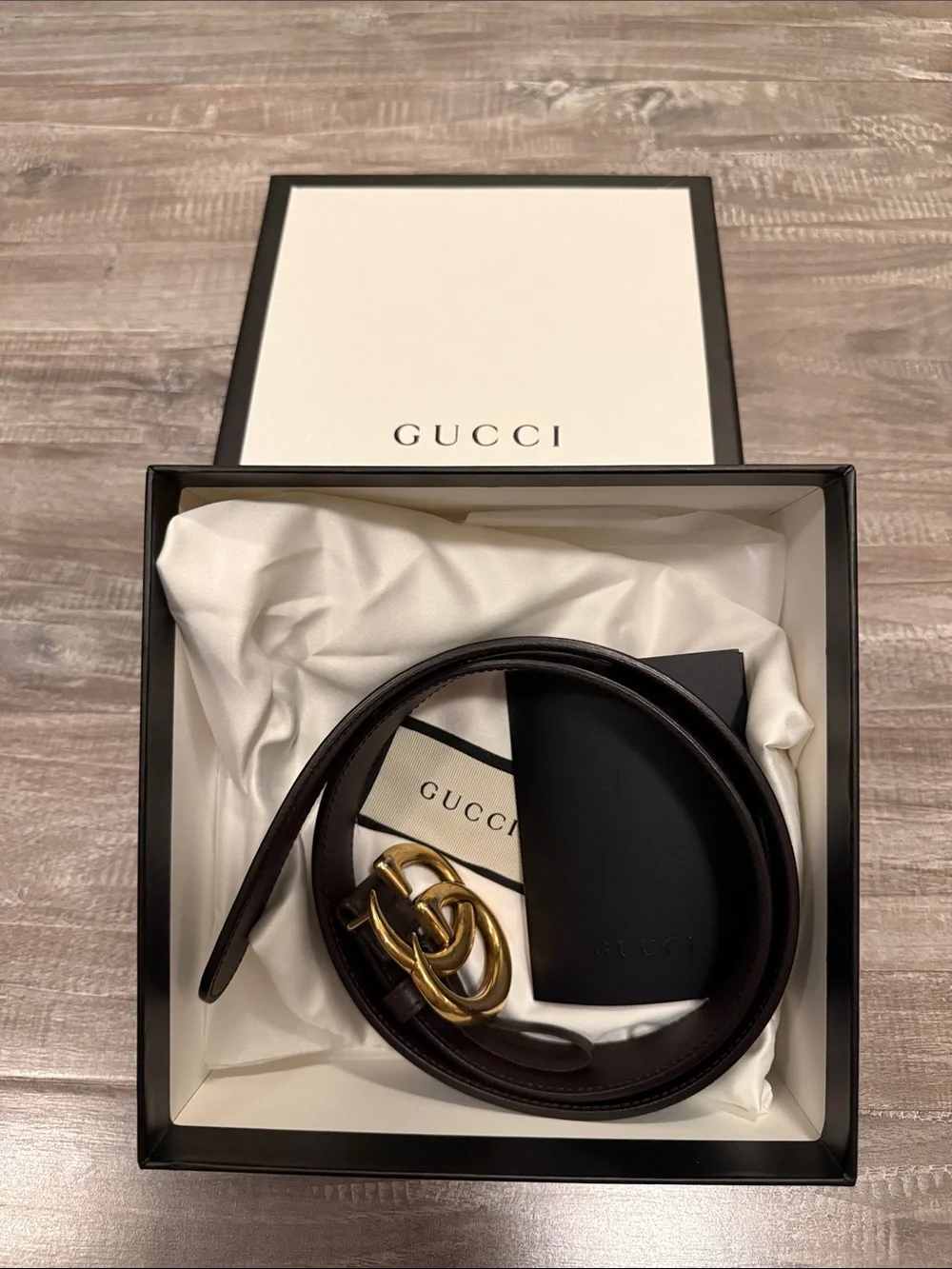 Gucci Dark Brown Leather Belt with Gold Double G Buckle